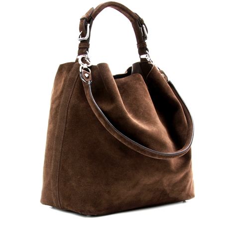 dark brown suede shoulder bag